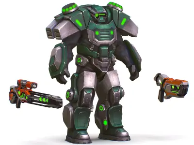 Cartoon Sci-Fi Cyborg Drone Sniper Soldier Low-poly 3D model