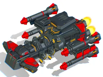 Animated Flying Military Battlecruiser Low-poly 3D model