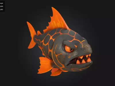 Lava Fish  Fierce Stylized Sea Creature Low-poly 3D model