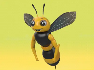 Cute Bee Character 3D model with Animation Low-poly 3D model
