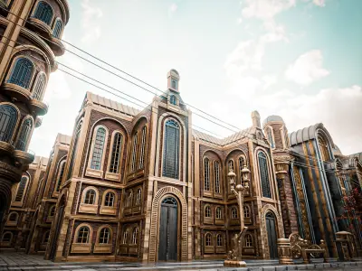 ART DECO STEAMPUNK BUILDING 02 Low-poly 3D model