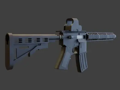 Detailed Modular AR-15 Assault Rifle Black Edition Low-poly 3D model