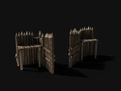 WOODEN GATE DOOR PALISADE WALLS MEDIEVAL FANTASY COLLECTION Low-poly 3D model