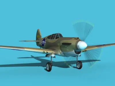 Curtiss P-40B Warhawk V09 USAAF 3D model