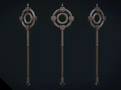 Stylized Fantasy Staff - Game Ready Hand Painted Weapon Low-poly 3D model
