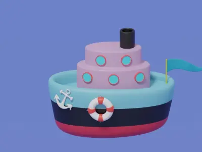 Cartoon Cute Ship Boat 3D model