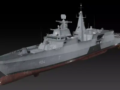 Egyptian navy Al-Aziz class frigate game-ready Low-poly 3D model