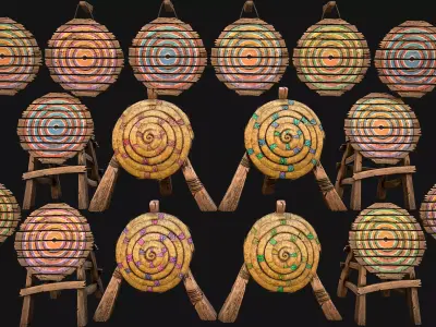 Medieval Wooden Target Furniture Training Camp Pack Low-poly 3D model