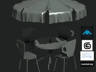 Parasol table and chairs with umbrella Free 3D model