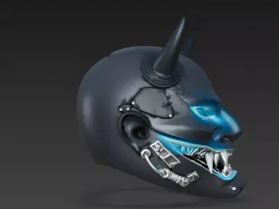 Cyberpunk Oni Half Mask 3D Model 3D Model Low-poly 3D model