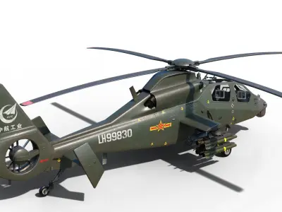 PBR 4 coatings Chinese WZ-19 gunship Z-19 Attack Helicopter Low-poly 3D model