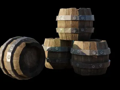 Wooden Barrels Low Poly and Game Ready Free low-poly 3D model