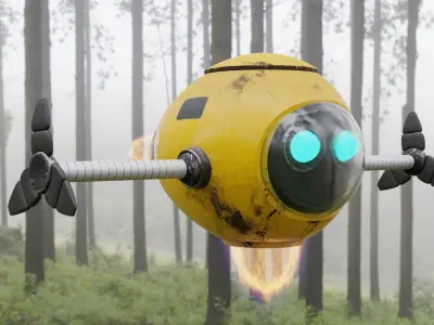 Cute flying Robot rigged with 4k textures Blender Low-poly 3D model