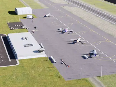 Airport Collection with planes parked on runway 3D model
