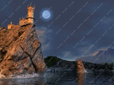 Castle Swallows nest Night Version 3D model