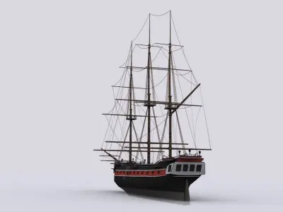 Sailing warship corvette Low-poly 3D model