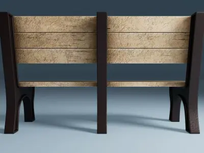 Wooden Street Park Bench 3D Model 01 3D model
