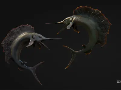 Fish low poly - Marlin Sailfish fish - ocean horror - monster 3 Low-poly 3D model