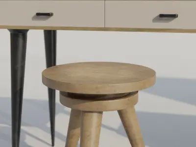 Furniture set desk and stool Low-poly 3D model