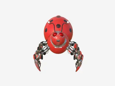 Cute Robot E09 Red Paint - SciFi Character Design Low-poly 3D model