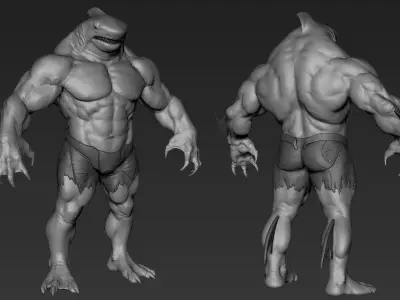 Sharkman humanoid creature 3D model