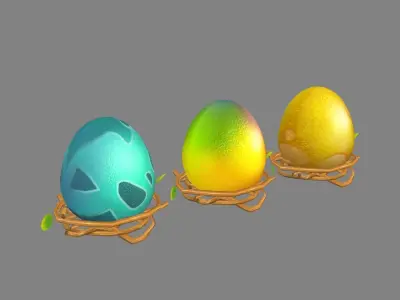 Cartoon bird eggs - golden egg - colored egg - dinosaur egg Low-poly 3D model