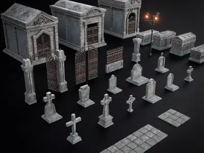 GOTHIC CEMETERY ASSET PACK Low-poly 3D model