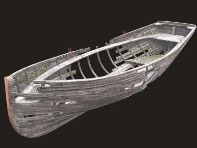 Ruined wooden boat Yal-6 Low-poly 3D model