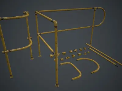 Modular Handrails PBR Game Ready Low-poly 3D model