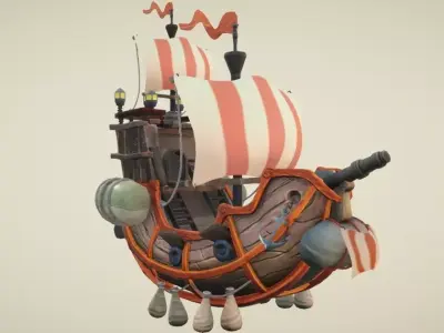 Flying Ship Hand-Painted Low-poly 3D model