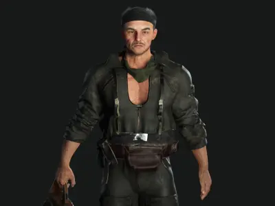 AAA 3D REALISTIC OLD MAN CHARACTER-APOCALYPTIC SURVIVOR CHAINSAW Low-poly 3D model