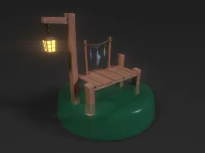 Simplistic low-poly stylized hand-painted pier Low-poly 3D model