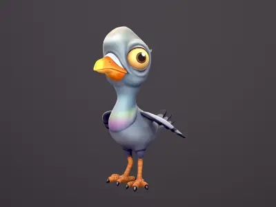 Bird Pigeon Low Poly Stylized Handpaint Low-poly 3D model