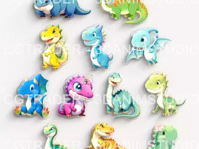 Dinosaur Cartoon Acrylic Charms  - 3D Models - Low-poly  Low-poly 3D model