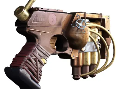 Steampunk gun and Full process Tutorial Low-poly 3D model