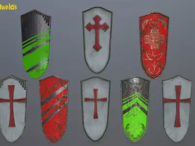 shield set man holding sword and Low-poly 3D model