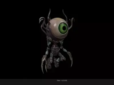 Low Poly Stylized Alien Eye Stalker - PBR Low-poly 3D model