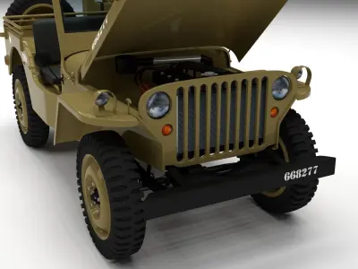 Full w chassis Jeep Willys MB Military Desert HDRI 3D model