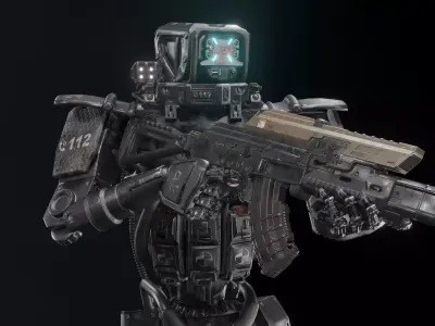 Cyborg Police Robot Low-poly 3D model