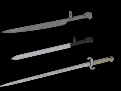 Set of 10 low-poly old german bayonets Low-poly 3D model