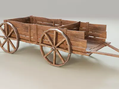 Medieval Wooden Wagon Low-poly 3D model purchase