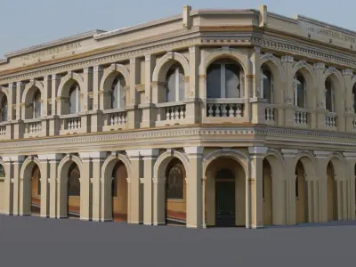 Phuket-Oldtown-2 building with arches and columns Low-poly 3D model