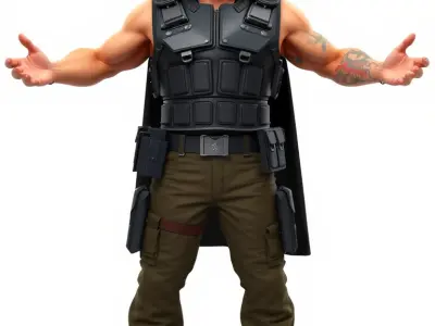 Armored Tactical Hero Character Model Rigged and Animated Low-poly 3D model