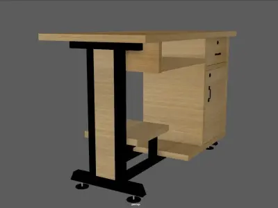 Table desk with shelf and drawers Free low-poly 3D model