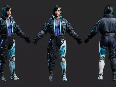 Cyberpunk Female Cyborg - Rigged  Low-poly 3D model