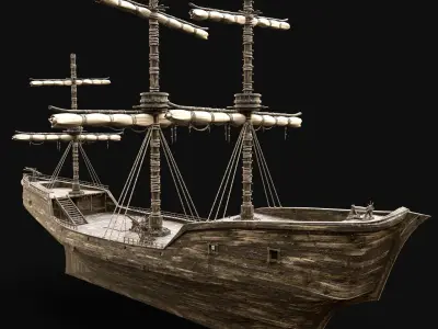 SHIP GALLEON BOAT GALLEY ARK BARGE PIRATE CORSAIR WATERCRAFT AAA Low-poly 3D model
