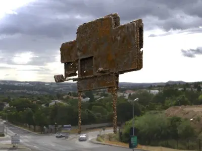 Sign placard old rusted wide 3D model 3D model