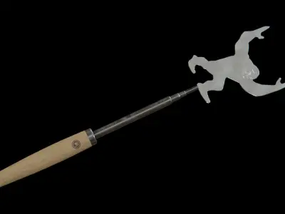 Barbeque Fork Long Extendable  oak wood dark Low-poly 3D model