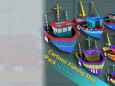 Cartoon Fishing Ship Pack Low-poly 3D model