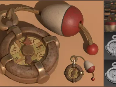 Stylized LP Cartoony Fishing Bobber Compass Low-poly 3D model